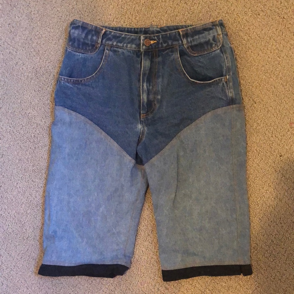 Telfar Blue 3-wash Denim Capri Shorts